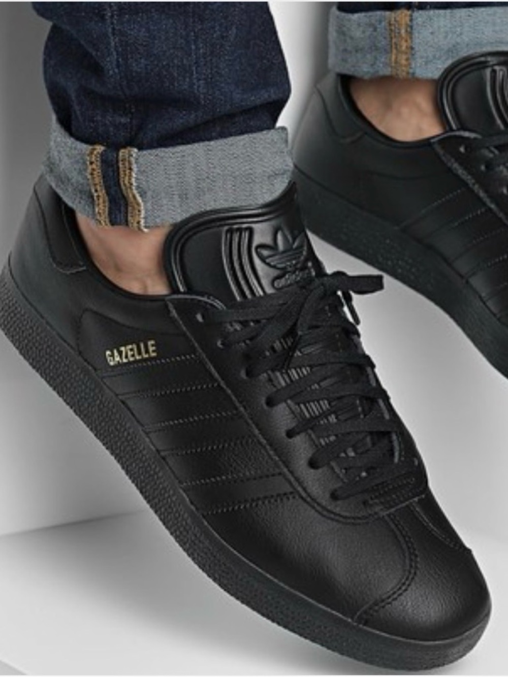 Adidas Men’s Gazelle Leather Sneakers Black/Gold Accent Size-10 NWT - Picture 3 of 11